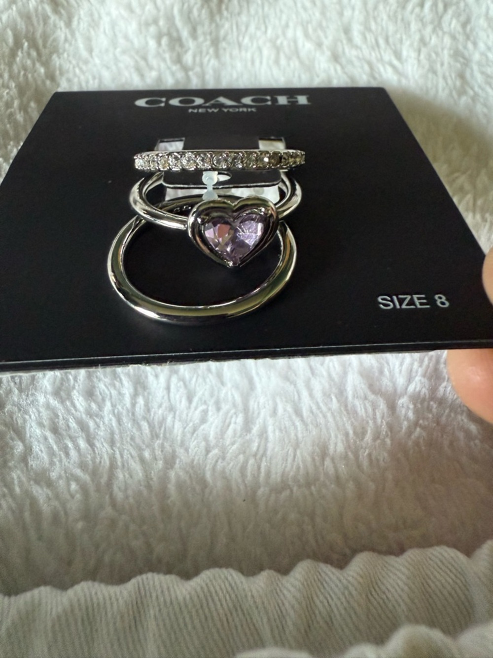 Coach Silver Stack Ring Trio with Light Pink Heart Charm - Picture 2 of 4